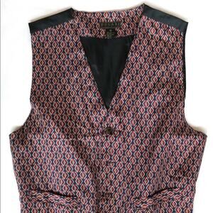 Bogari Studio Men's M Classic 100% Silk Red~Navy Blue Foulard Vest
